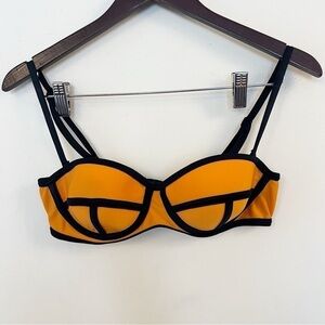 Kinis Orange Black Bralette Bikini Top Adjustable Straps Padded Size G